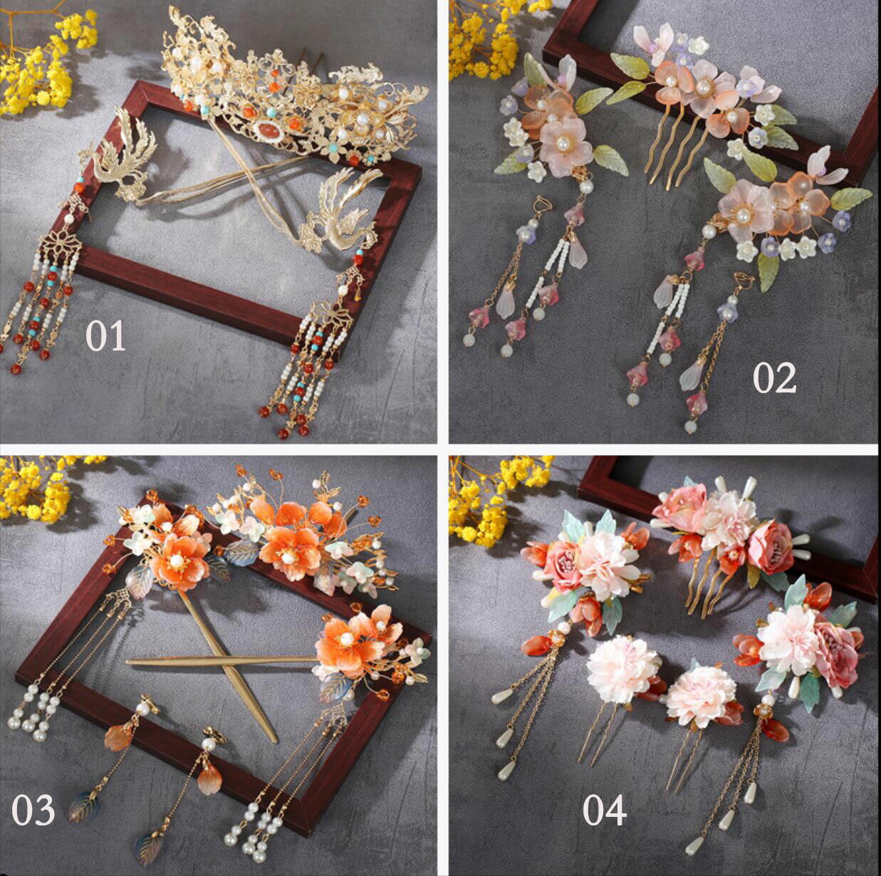 【送料無料】中華古典髪飾りセット 中華風アアクセサリー 大人 子供 花モチーフ 鳳凰 王冠 フリンジか..