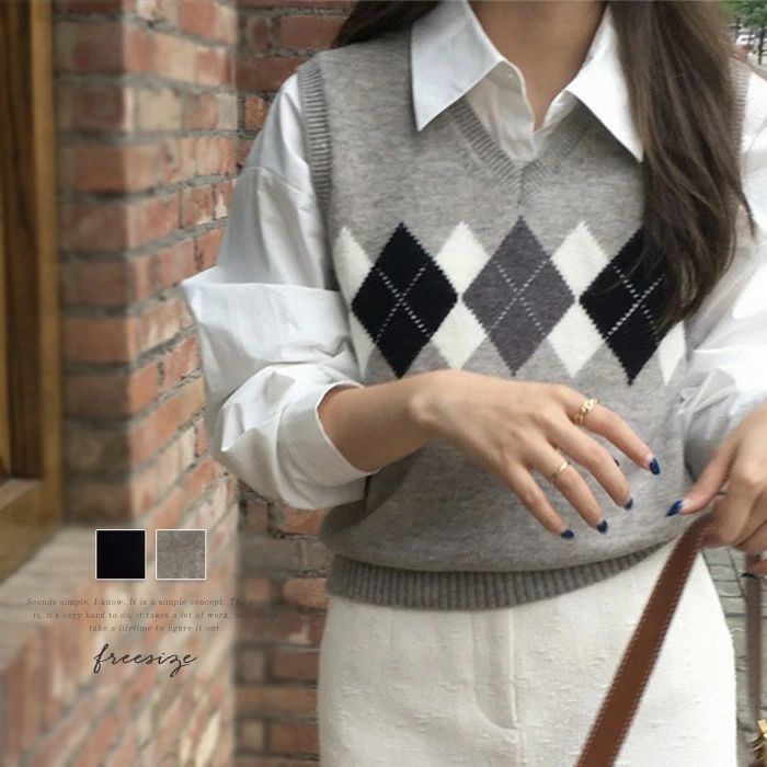 アーガイル柄 ベスト レディース 春 秋 冬 ニット ファッション ニットベスト 大きいサイズ 秋冬 きれいめ ニット お洒落 上着 暖か トップス 可愛い おしゃれ ノースリーブ シンプル プルオーバー カジュアル レイヤード 重ね着 ベスト 通勤 通学 着痩せ 送料無料