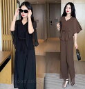 セットアップ シャツ ブラウス ワイドパンツ パンツドレス レディース ロングパンツ パーティードレス フォーマル フレアスリーブ 半袖 春夏 通勤OL 着痩せ 体型カバー 結婚式 二次会 30代 40代 50代