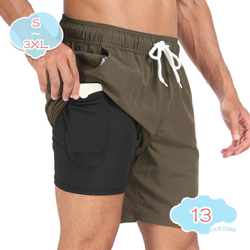 水着 メンズ 海水パンツ 裏地付き 無地 通気 速乾 メンズ水着 海パン インナー付き 一体型 ポケット サーフパンツ 伸縮性 水陸両用 サーフ スポーツ 速乾 2in1 shopcp