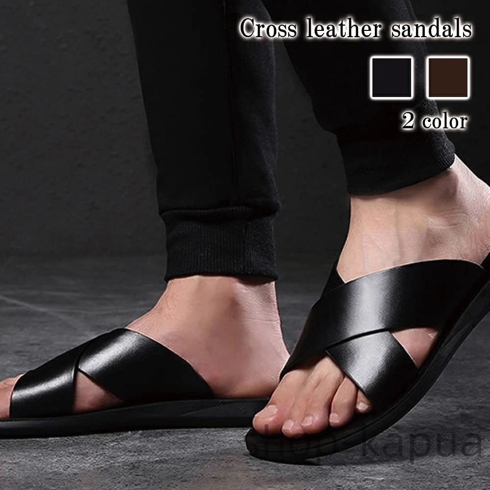 【送料無料】サンダル メンズ クロスレザーサンダル 秋 スリッパ スポーツサンダル ビーチサンダル ブ..