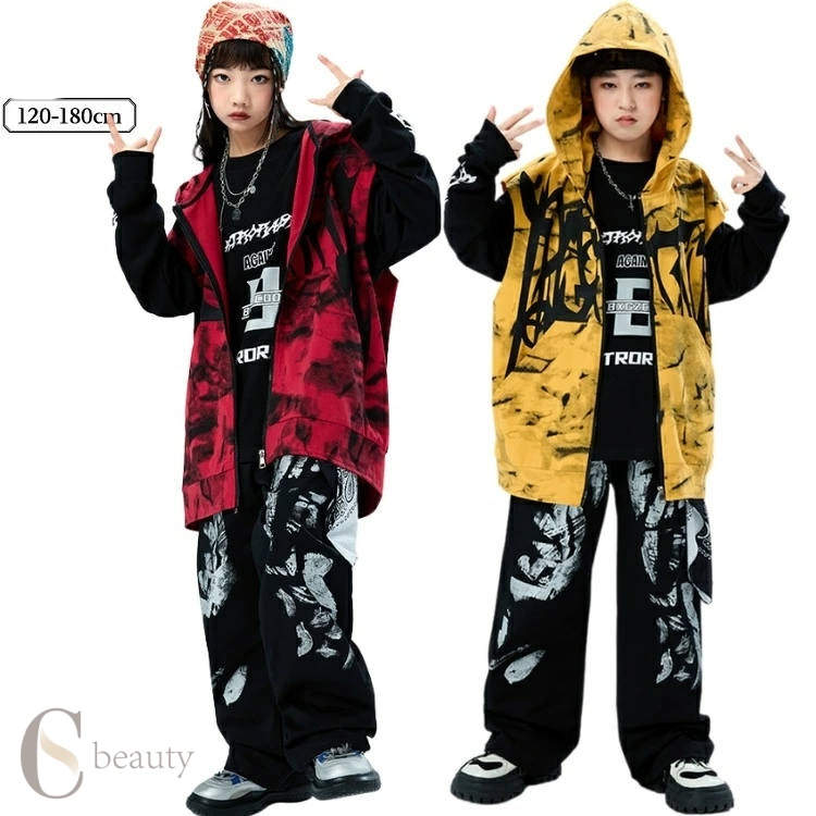 赤 黒 キッズ ダンス衣装 男の子 女の子 セットアップ 韓国 かっこいい ストライプ HIPHOP ダンス衣装 ..