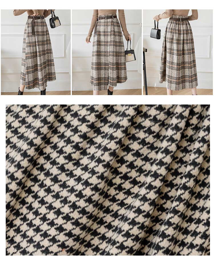 マキシ丈 ボトムス ハイウエスト スカート ゴム チェック 秋冬 ロング レディース