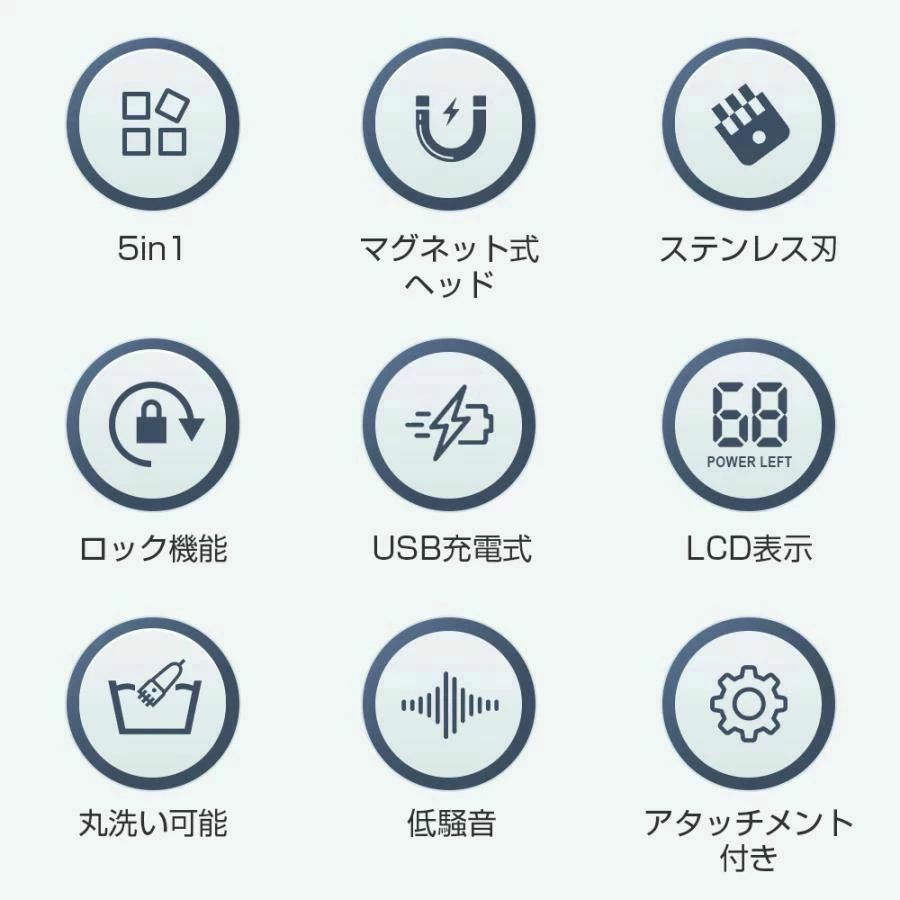 LEDディスプレイ USB充電式 多機能セット 1台5役 vio 電動バリカン メンズ ボディシェーバー 電気シェーバー シェーバー