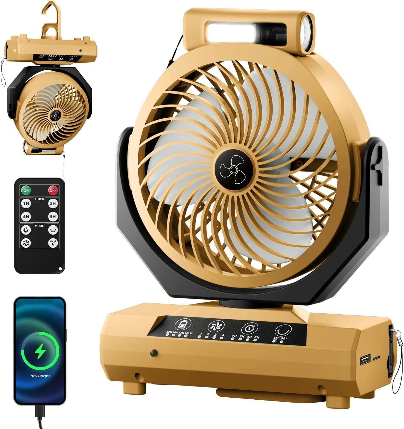 卓上扇風機 自動首振り タイマー リモコン付き 4段階風量調節 最大80h連続使用 22000mAh大容量 扇風機 充電式 扇風機