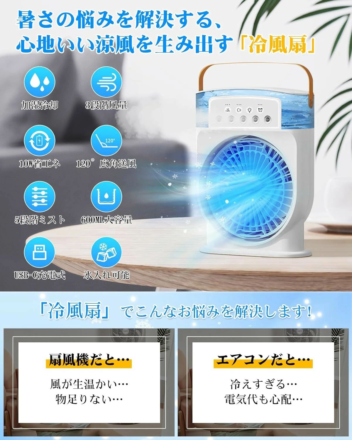 噴霧 氷入れ可 細かいミスト 冷風扇風機 卓上冷風扇 小型 強力【2025新登場?節電対...