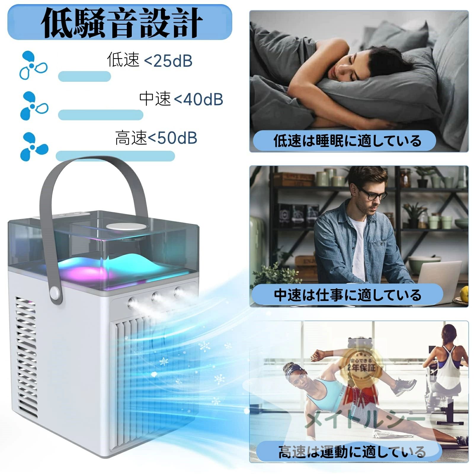 ストア石丸の取り外し可能 水冷式扇風機 冷却フィルター 800ml大容量 自動首振り 卓上冷風機 冷風機 小型 冷風扇 急速冷却｜アングル3