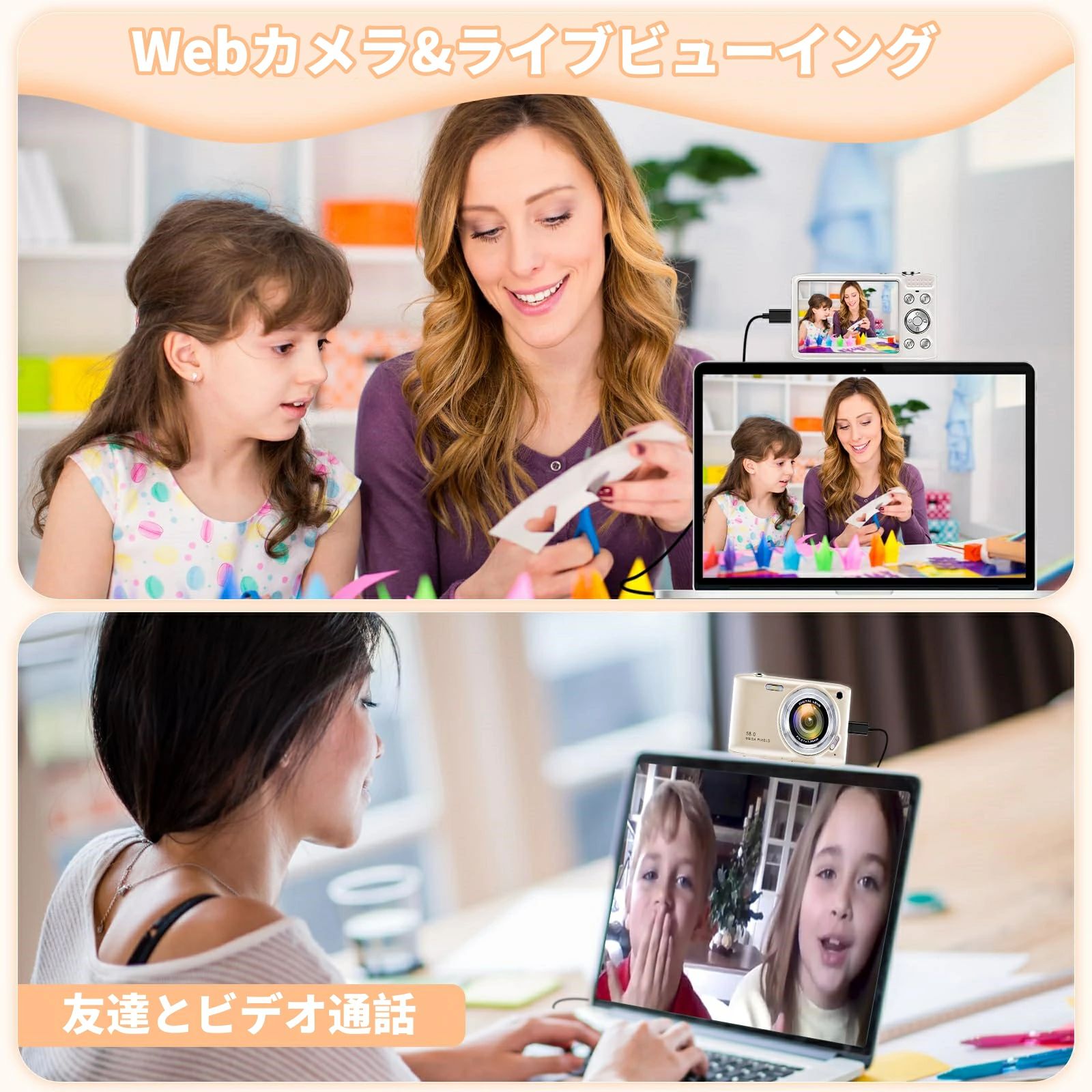 コンパクトvlogカメラ 32GBカード付き 2.88インチIPS画面 オートフォーカス 5800万...