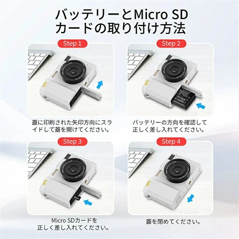 64GBマイクロSDカード付き スマホに送れる デュアルレンズ 6400万画素 日本製チップ デジカメ 5K WIFI対応