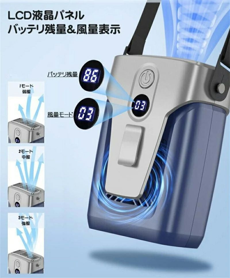 ベルトファン 3段階風量 首掛け扇風機 腰掛け扇風機10000mAh大容量 ジェットファン ベルトファン