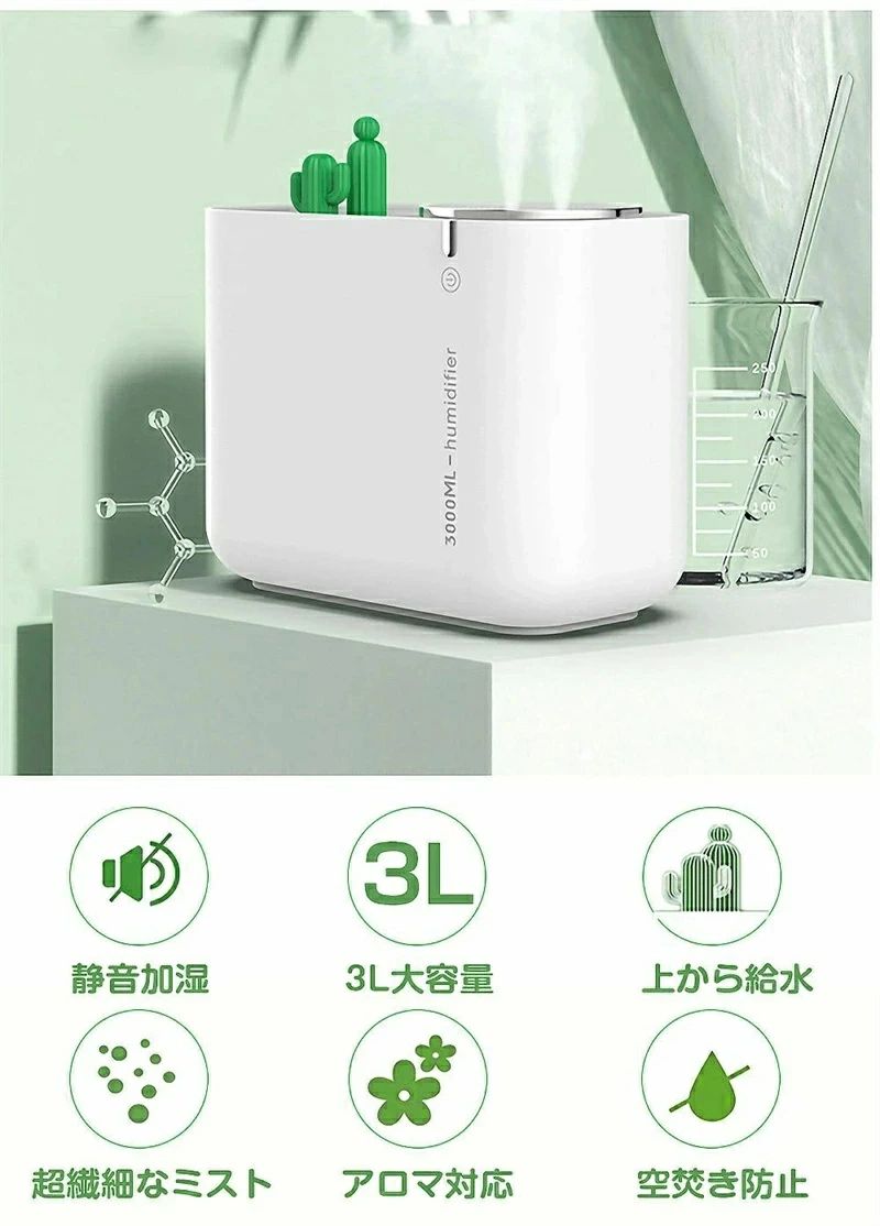 ストア石丸の双口噴霧 卓上加湿器 静音 除菌 かわいい 小型 おしゃれ オフィス USB 加湿器 卓上 超音波 大容量 アロマ｜アングル3