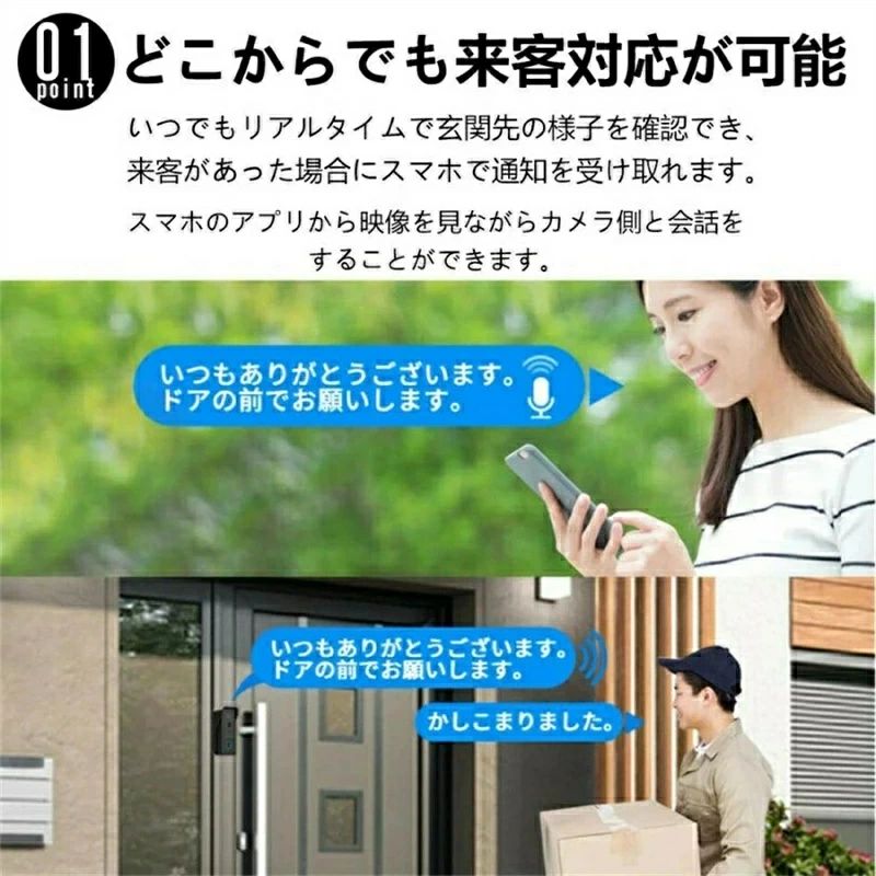 人体感知 音を変える 38種類着信音 双方向会話 WIFI 広角 暗視 カメラ付き 工事不要 ワイヤレス