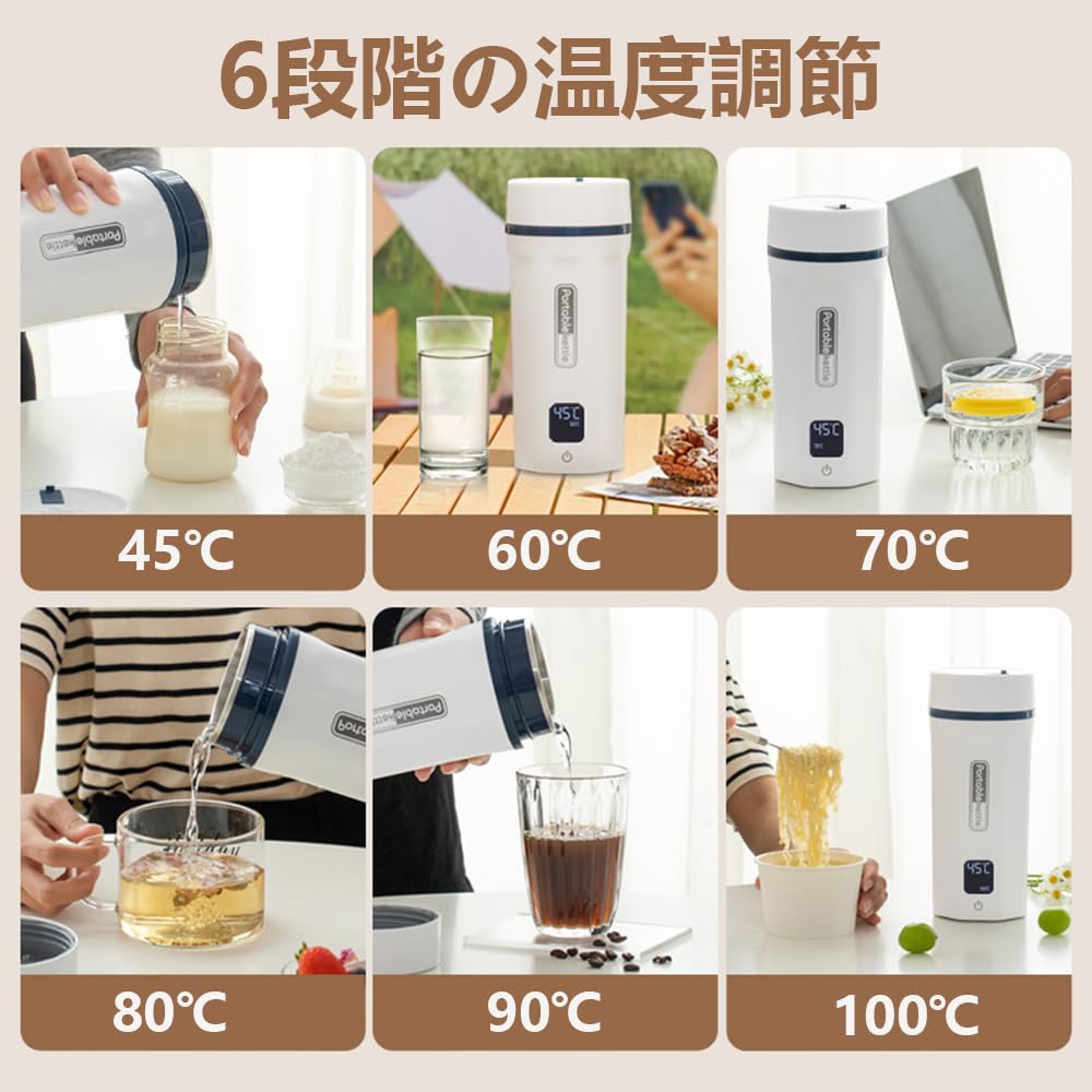 ポータブル電源で使える 400W 110V 6段階温度調節 日本対応 海外対応 500ML ポータブルケトル トラベルケトル 小型