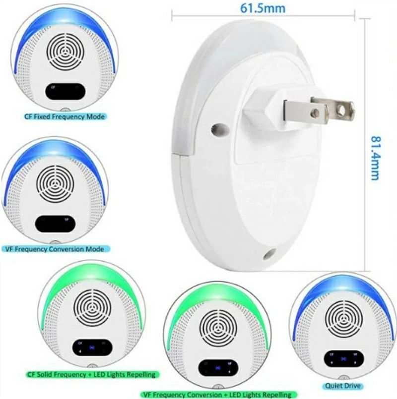 【商品説明】 商品詳細 効果抜群な超音波式虫除け器 電池は不要、コンセントに差し込むだけですぐ使え、便利な害虫駆除装置で、地面と垂直に保ち、コンセントに差し込んでグリーンランプが点灯したら作業し始めます。　単個の重さ：40g 安全無害の害獣撃退器 化学物質を使用せず、騒音なしで発信される超音波は害虫の生活環境を物理的に破壊して、害虫とマウスにのみ影響します。 ねずみ駆除 超音波 強力 ネズミやゴキブリなどが嫌がる超音波を利用して、25-85HZの周波数が自動的に変換できます。有効範囲は80-120平方メートルです。ネズミ、コウモリ、ゴキブリ、蚊、アリ、ノミの駆除に非常に効果的です。 広範囲適用のネズミ 撃退器 360度音波覆う、省エネデザインで24時間に連続使用しても電気料金がめっちゃ安い！自宅、キッチン、オフィス、飲食店、ホテル、病院、納屋、屋根裏、車庫、地下貯蔵庫等において、大活躍頂きます。（ご注意：超音波が壁と固体物を通過できないため、1つの部屋に1個を設置するのをお勧めします。虫害のひどい大型倉庫などには蚊取り器を複数個設置したほうがいい）。 ・2個セット ・注意：ご利用のモニター環境により、色合いが異なって見える場合がございます。 ・輸入商品の為、輸送の際に生じる若干の小傷等がある場合が御座います。 ・仕様は改善の為に予告なく変更する場合があります。