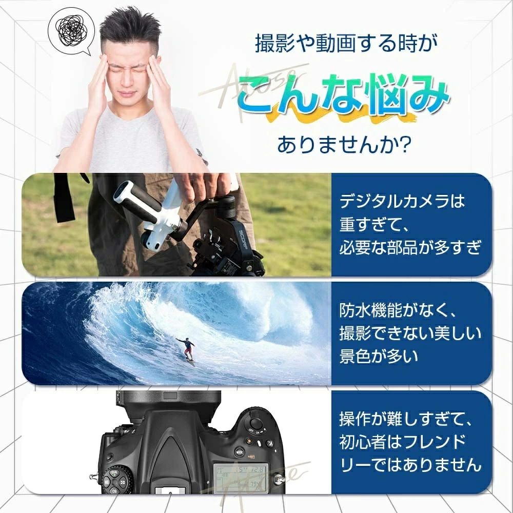 アクションカメラ 4K 高画質 30M 防水 小型カメラ バイク用 自転車 270度回転レン...