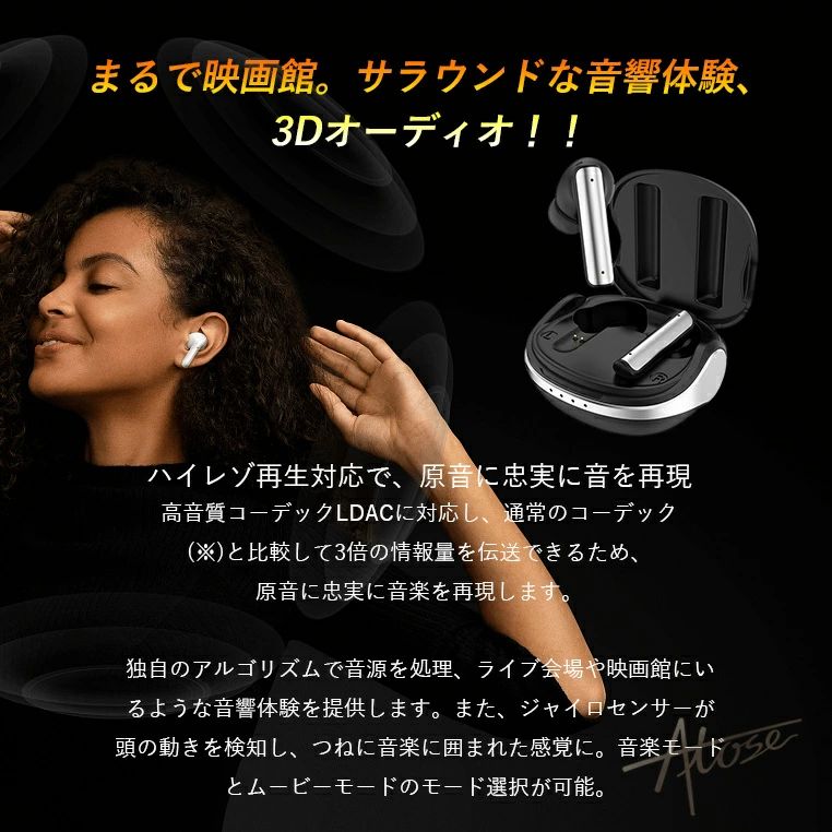 【業界初のハイレゾ級・ウルトラノイズキャンセリング】ワイヤレスイヤホン イヤホン bluetooth5.3 3Dオーディオ 360°の音響体験 高音質 ANC搭載 ENCデュアルマイク 低遅延 自動ペアリング iPhone android Siri対応 両耳通話 クリスマスプレゼント storeishimaru-10026999 ストア石丸 サンプル画像2