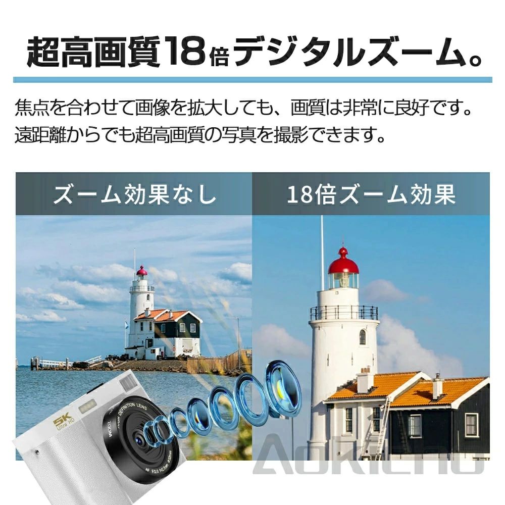【3000円OFF+p10倍】デジカメ デジタルカメラ 自撮り 5K WiFi機能 18倍ズーム 6400...