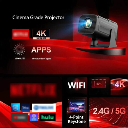 高性能 5G/2.4Gアップグレード 超HD プロジェクター 360°フリープロジェクション スマートフォン パソコン ヘッドフォン スピーカーなど各種デバイス接続対応 映画 ゲーム オフィス オンラインレッスン アウトドア ファミリーイベントに最適 バレンタイン クリスマス