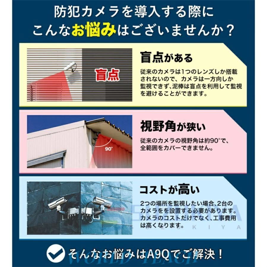 防犯カメラ 屋外 家庭用 屋内 ワイヤレス 無線 wifi 800万画素 2眼レンズ 死角なし...