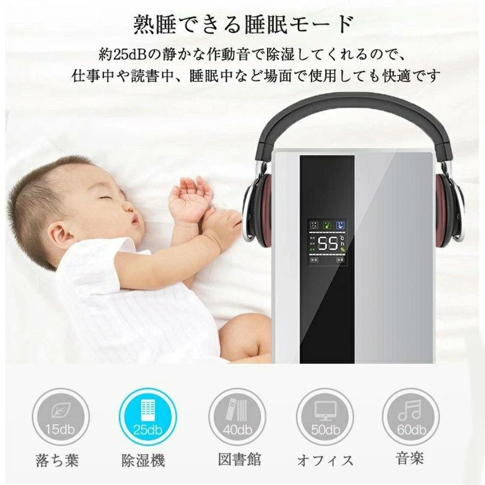除湿器 コンパクト 小型 静音 大容量2200ml LEDスクリーン デシカント式 省エネ 軽量防カビ 霜取り 衣類乾燥 除湿機 省エネ 空気清浄 除湿機 ドレンパイプ付き 室内乾燥除湿機 梅雨対策 ホワイト