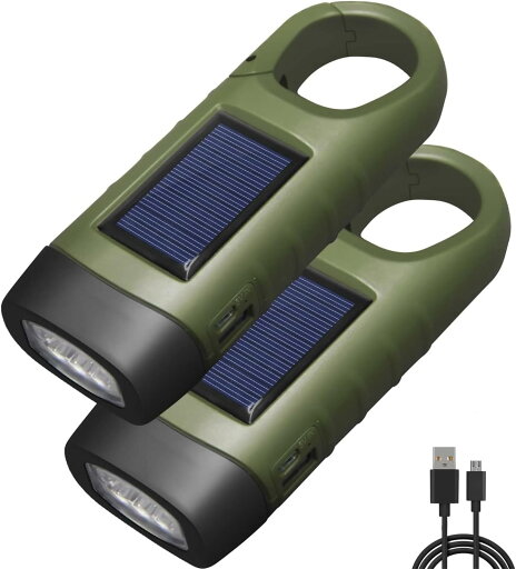 手回し充電ライト LED懐中電灯 手回し充電&ソーラー充電&USB充電 小型 ハンディライト フック付き 携帯便利 防災用品 停電 地震 台風 災害 非常用 緊急ライト (2個セット) 手回し充電ライト LED懐中電灯 手回し充電&ソーラー充電&USB充電 小型 ハンディライト フック付き 携帯便利 防災用品 停電 地震 台風 災害 非常用 緊急ライト (2個セット)