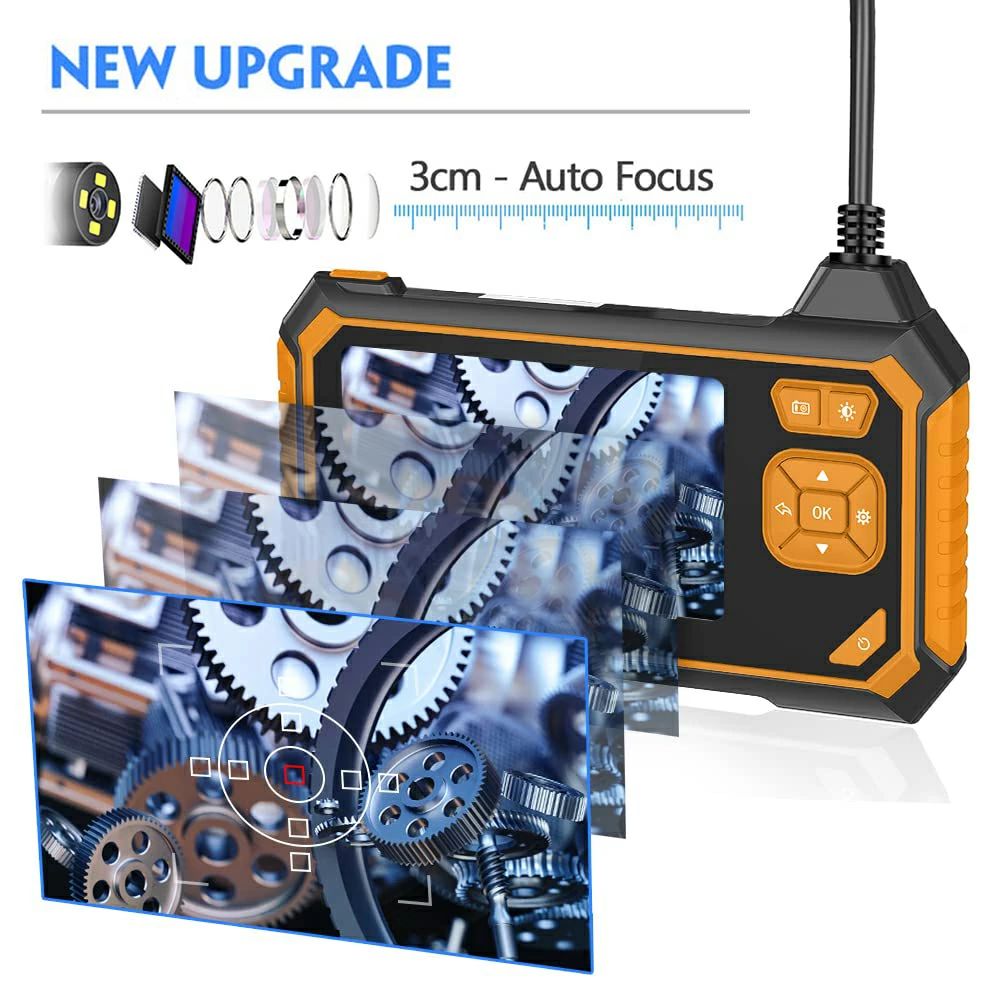 ストア石丸のオートフォーカスファイバースコープカメラ 4.3インチ 6 個の調整可能な LED を備えた 12mm ボアスコープ HD IP68 防水 10M ハードワイヤー工業用内視鏡スネークカメラ自動車機器修理、配管検査、住宅検査用｜アングル2