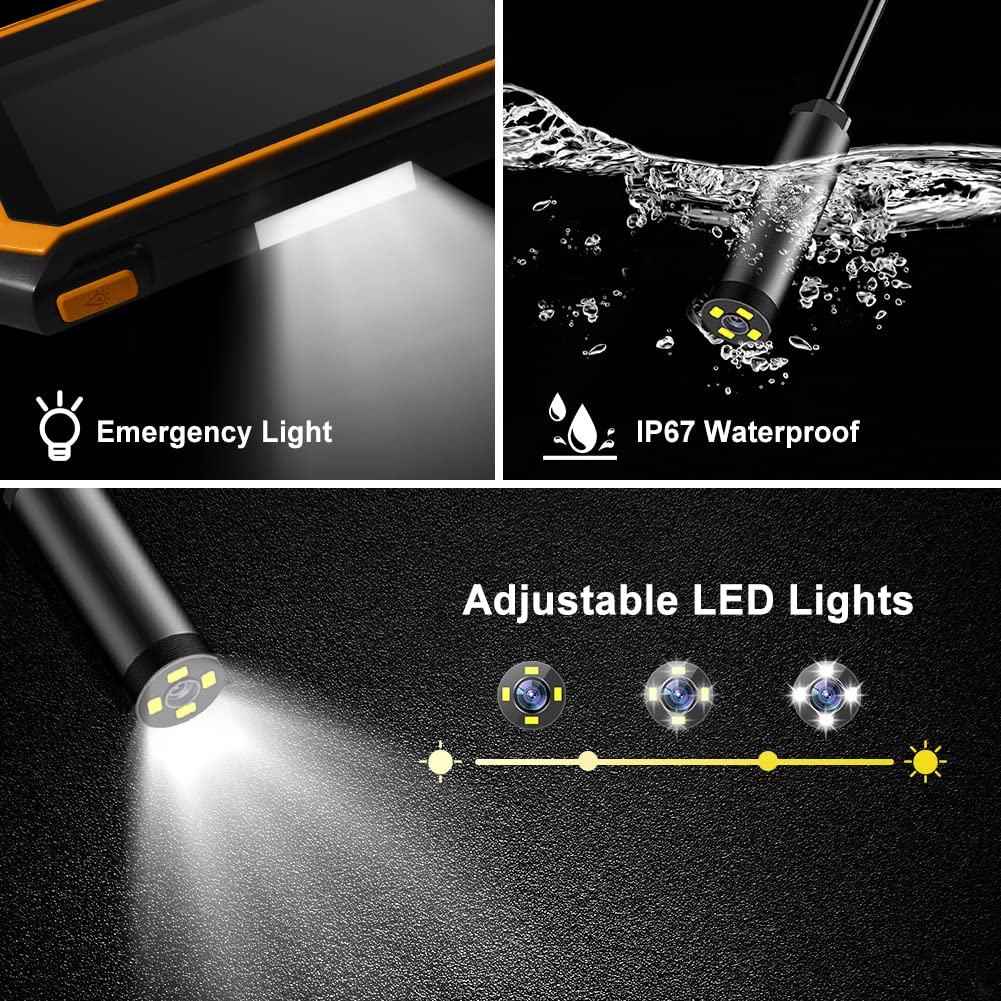 ストア石丸のオートフォーカスファイバースコープカメラ 4.3インチ 6 個の調整可能な LED を備えた 12mm ボアスコープ HD IP68 防水 10M ハードワイヤー工業用内視鏡スネークカメラ自動車機器修理、配管検査、住宅検査用｜アングル3