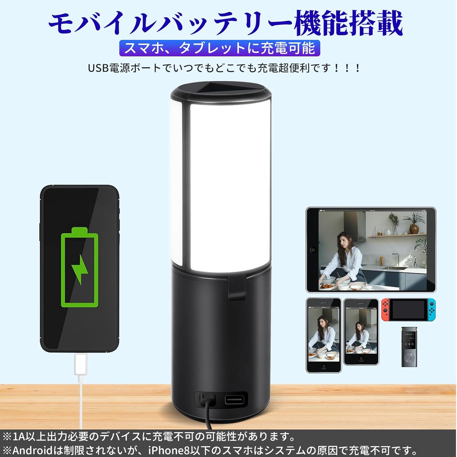 ソーラーランタン LEDランタン ソーラーランプ 太陽光給電&USB充電 3色切替 モバイルバッテリー機能 無段階調光 8000mAh大容量 ソーラーライト IP65防水 キャンプランタン アウトドア/ベッドサイド/キャンプ/BBQ/家庭照明/夜釣り/緊急SOS 防災グッズ 2