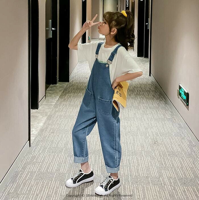 オーバーオール パンツ カジュアル デニム ロングパンツ　こども　デニムサロペッ...