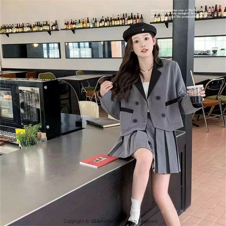 卒業式スーツ 女の子 かっこいい 卒服 JK制服 入学式スーツ グレー 2点セット 高校生 韓国 制服 フォーマル 子供スーツ ブレザー ダンス衣装 プリーツスカート ジュニア 学園祭 高校生 中学生 入学式 小学生 カジュアル おしゃれ S M L XL