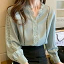 オフィス 肌触り良 ゆったり痩せ見え 通勤 大人 vネックブラウス 50代 シャツ30代 長袖 トップス シャツ 新作 春 レディース