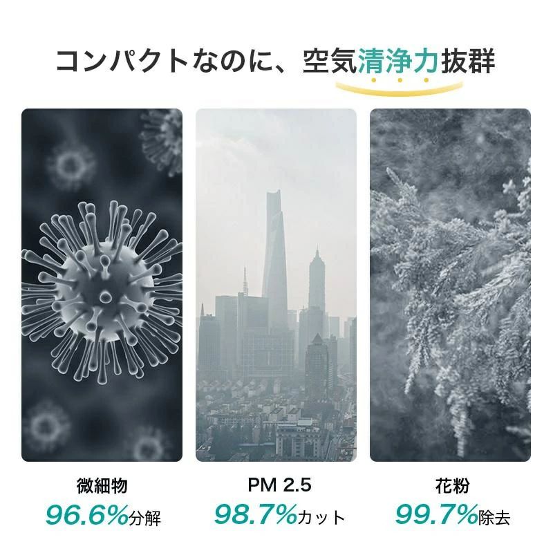 ストア石丸の携帯型 高性能 静音 安い 空気循環 車用 UV除菌 花粉対策 16畳対応 卓上 10000mAh 6重空気洗浄 小型 コンパクト｜アングル3