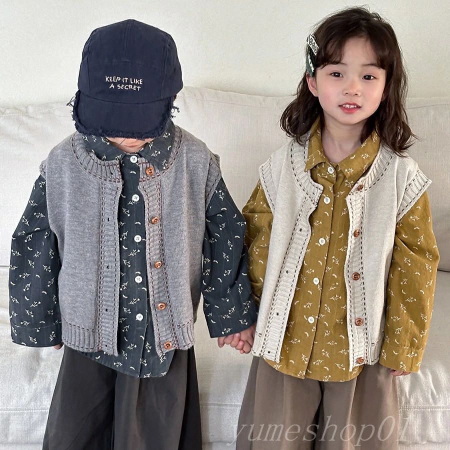 【送料無料】子供の春の新作の明?のきなれな色のベストの男女の宝森系のレトロなカーデギャンのピアス