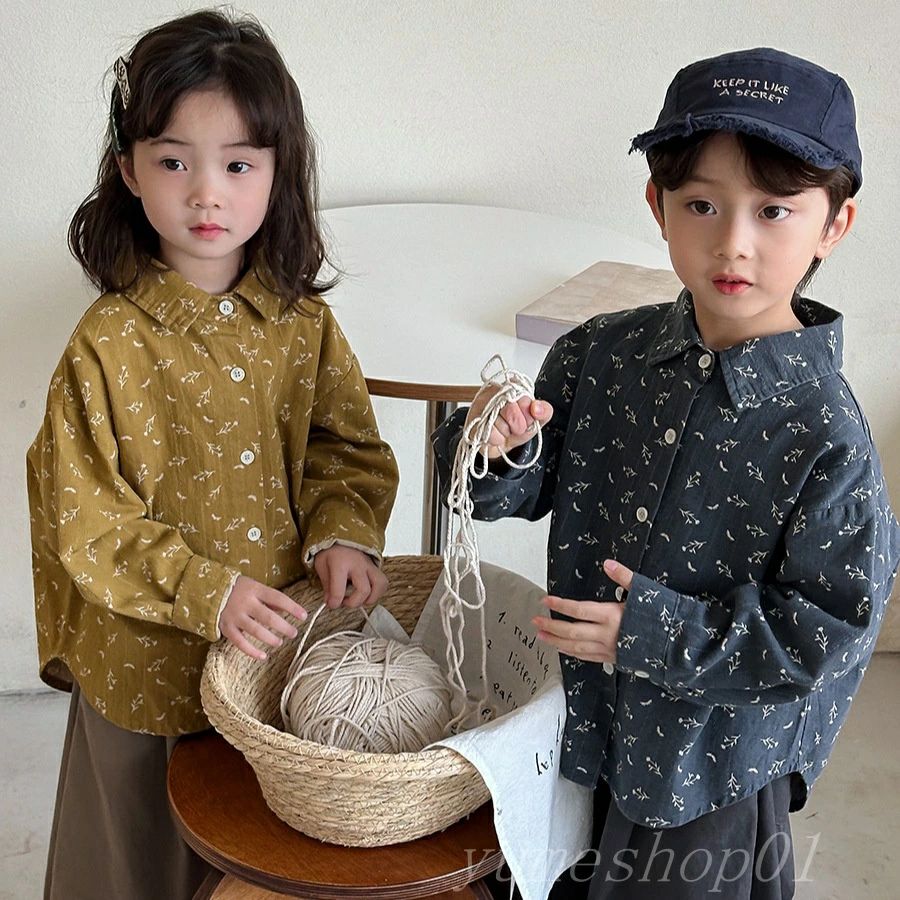 【送料無料】子供の春の新作の花の長袖のシャツの男女の赤ちゃんの森系のレトロなシャツのカーデガ