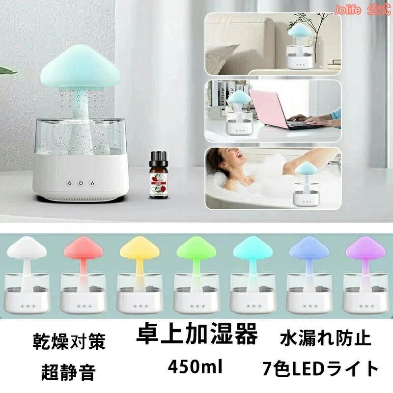 キノコ型 LEDライト付き 抗菌 強力加湿 保湿 乾燥 花粉 ウィルス対策 オフィス 寝室 子供部屋 静音 省エネ 節電 【27日迄P10倍+最大100..