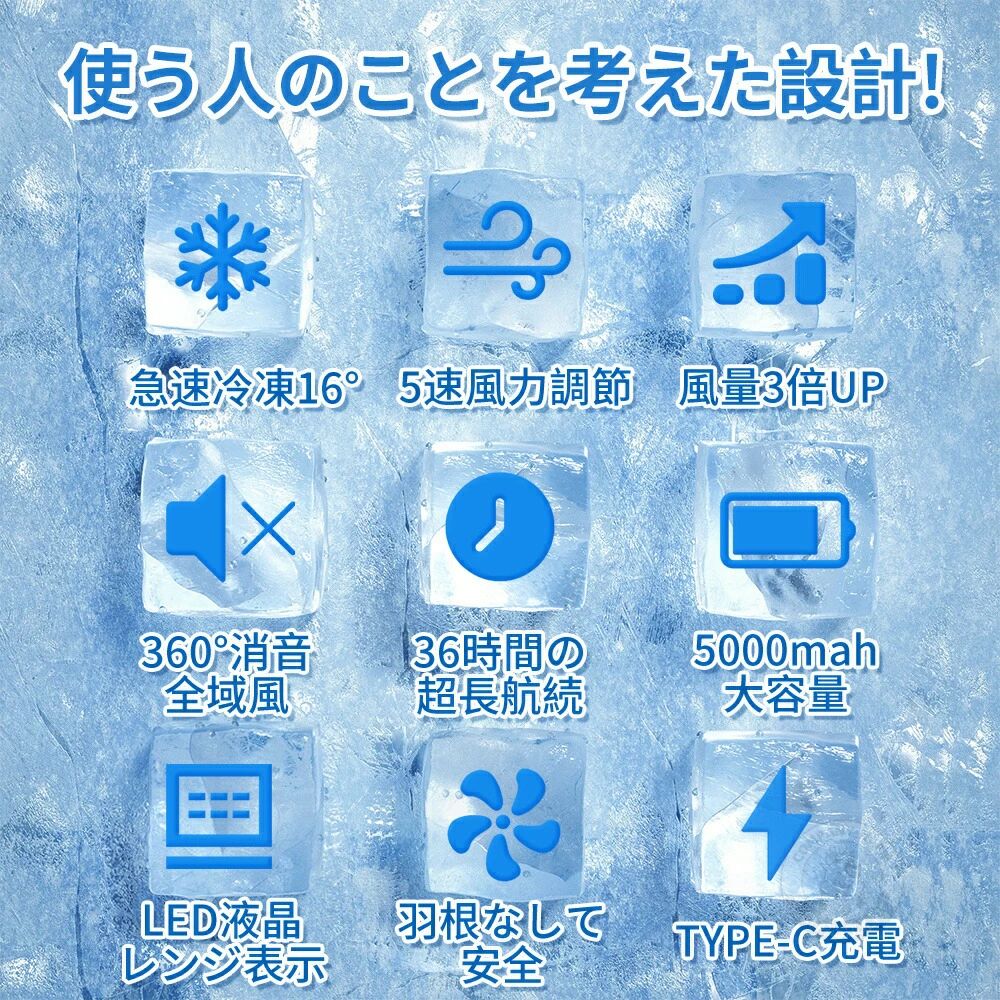 ネッククーラー ネックファン 扇風機 首かけ 羽なし 首掛け扇風機 5000mAh 5段階