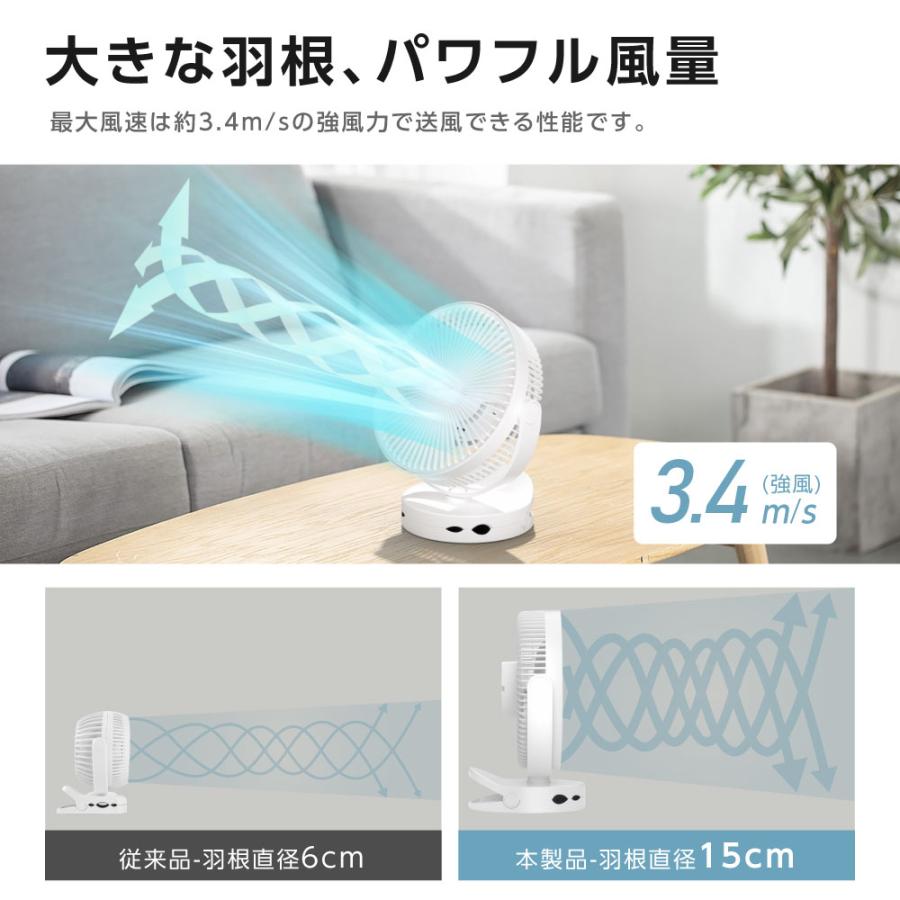 ストア石丸の卓上扇風機 スタンド式 静音 風量3段階 充電式 卓上ファン 壁掛け 吊り下げ 角度調整 ギフト空気循環 ミニ扇風機｜アングル3