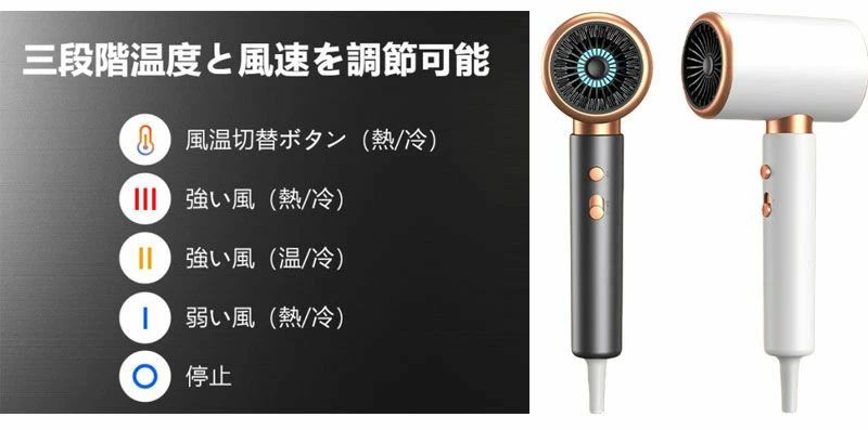 1400W大風量 速乾 恒温ヘアケア?2000万個マイナスイオン 3段階風量調節 過熱防止 57℃恒温ヘアケア