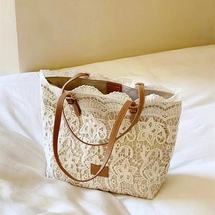 肩掛け バッグ 軽量 レース 花柄 カバン 通勤バッグ 通学 大容量 大きめ 買い物 旅行 海