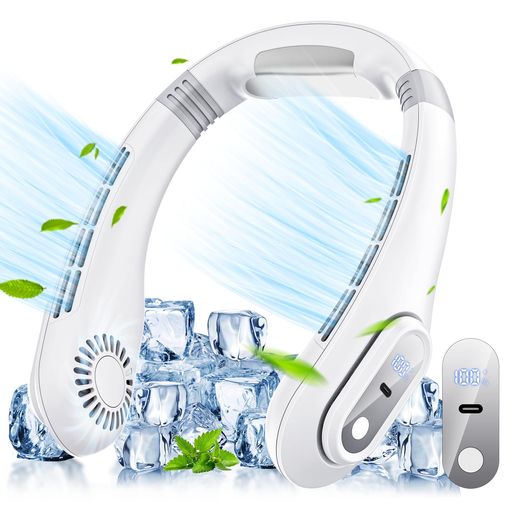 首掛け扇風機2025NEWネッククーラーネックファン携帯扇風機冷感プレート付き4000MAH大容量バッテリー羽根なし3段階風量調節11時