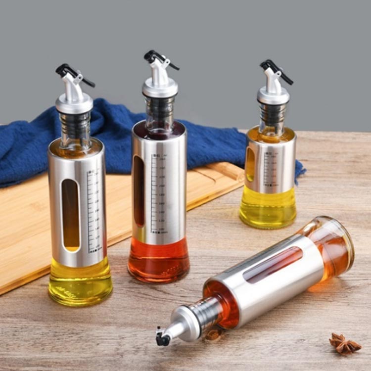 2本 漏れ防止 オイルボトル 200ml 300ml 500ml ガラス オイルポット 醤油さし オイラー オイル