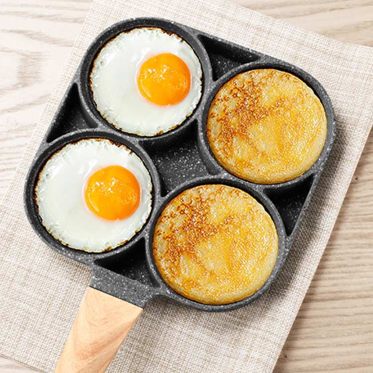 卵焼きフライパン 仕切り付き 目玉焼きフライパン 4穴フライパン 大判焼き器 4つ穴円形フライパン マルチパン