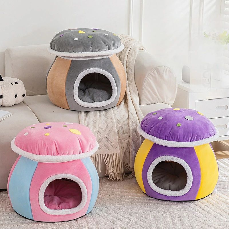 冬用 ふわふわ 猫用品 犬用品 ベッド ペット ペットベッド 小型犬用 猫 防寒 冬 ハウス ドーム型 暖か..