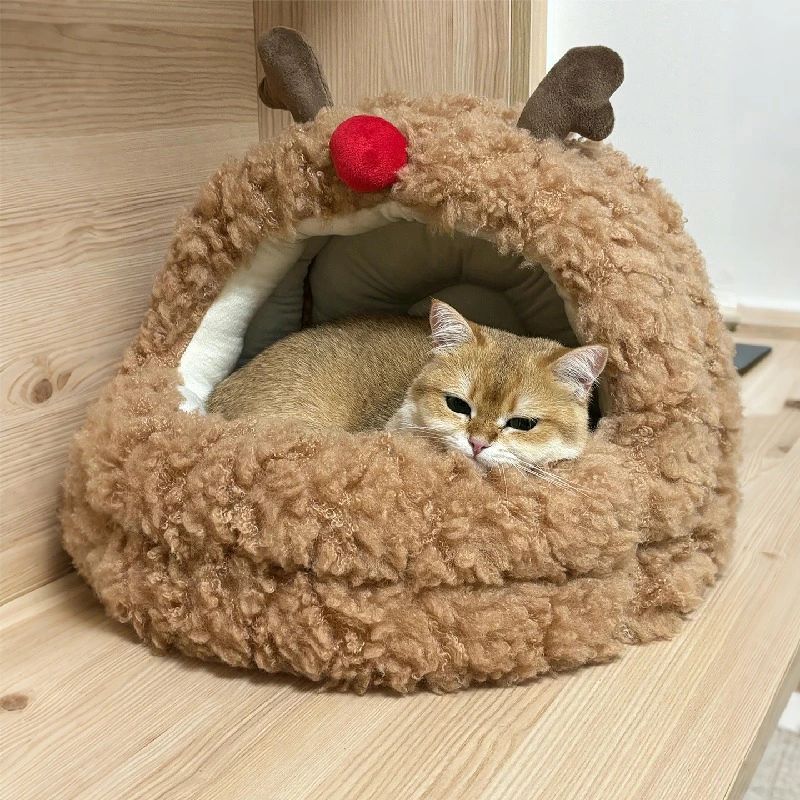 快眠/遊び?用 四季対応 ストレス軽減 犬も可 防寒ペットベッド 半閉鎖型デザイン