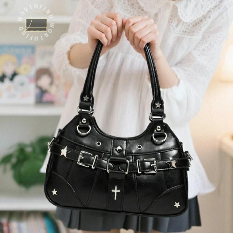 女性用 横長バッグ 鞄 ポケット トート 肩掛け 推し 推し活 可愛い 推し活バッグ Y2K ゴスロリ 地雷系 2WAY バッグ