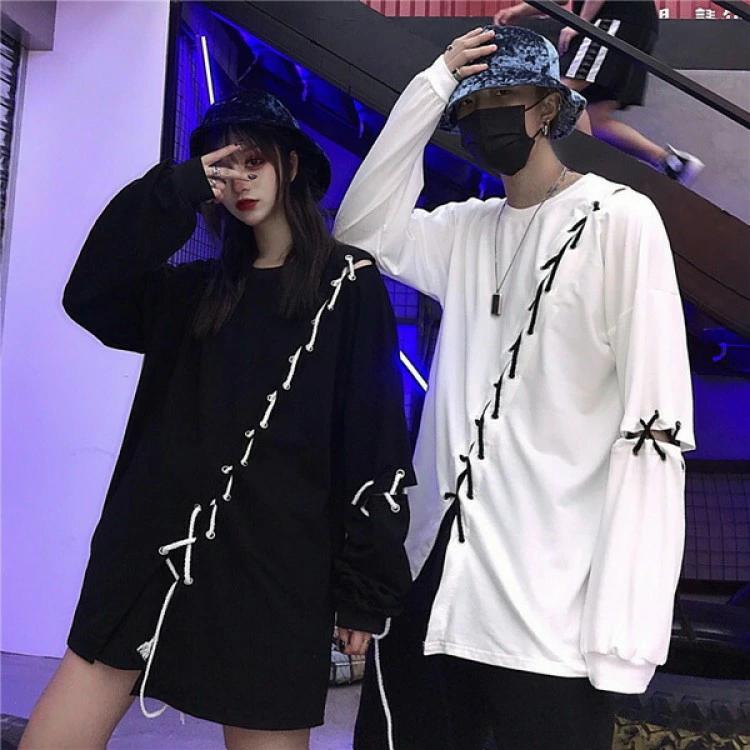 樂天商城 - 韓国ファッション 大きいサイズ 個性 コスチューム ヒップホップ 衣装 ダンス ビッグシルエット 無地 レースアップ 個性的