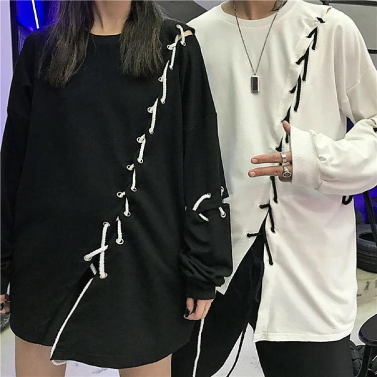 韓国ファッション 大きいサイズ 個性 コスチューム ヒップホップ 衣装 ダンス ビッグシルエット 無地 レースアップ 個性的 storeishimaru-10041116 ストア石丸 サンプル画像2