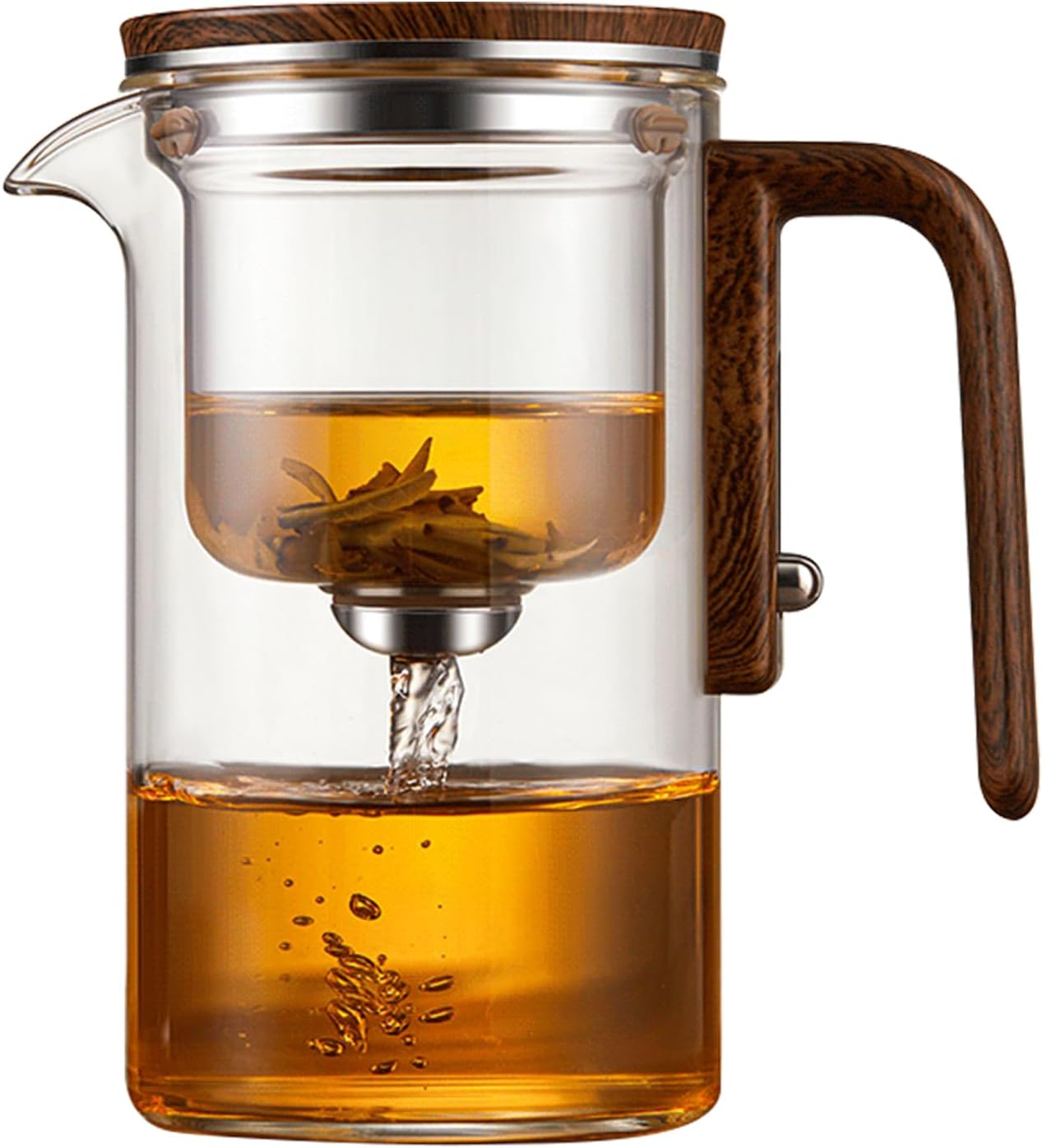 木製ハンドル付き水分離ガラスティーポット、魔術ティーポット、注入器付きガラスティーポット、ルーズ..