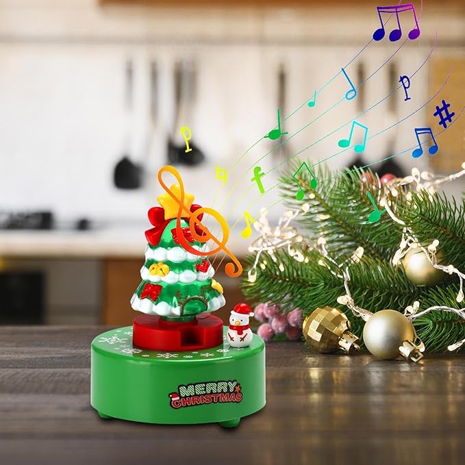 テーブルトップ装飾工芸品回転クリスマスツリーオルゴールライト付き男の子と女の子用