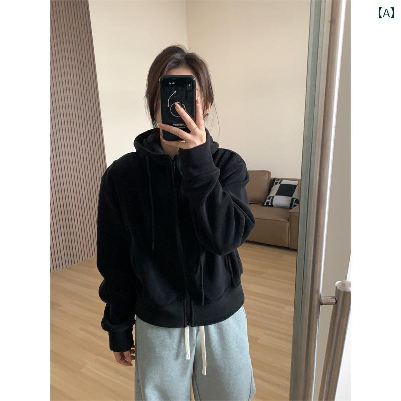 付き ジッパー 付き 帽子 ベルベットは カジュアル アメリカ 爆発的な シンプル レディース 暖かい 秋冬 起毛